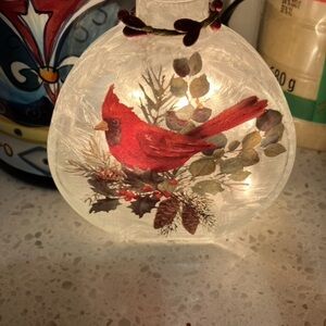 Lighted Glass Cardinal Vase with Red and Green Accents